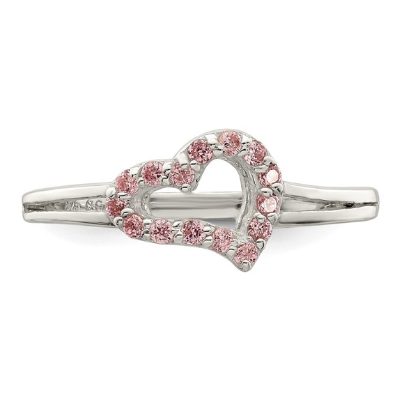 925 Sterling Silver Polished Pink CZ (Cubic Zirconia) Heart Ring - Picture 5 of 6